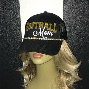 🥎 Softball Mom bling Black rhinestone trucker hat cap New! ✨